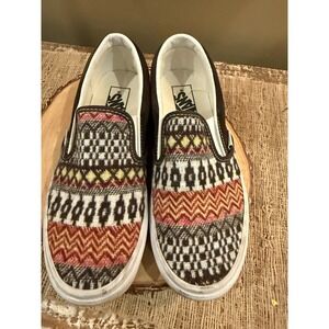 Vans Classic Slip On Fair Isle Brown Woven Textile Shoes Size Men 7 Women's 8.5